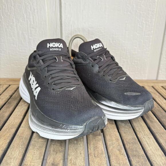 Hoka One One Bondi 8 - Black / White- Women’s Running Shoes Size 7.5 B - Picture 2 of 16